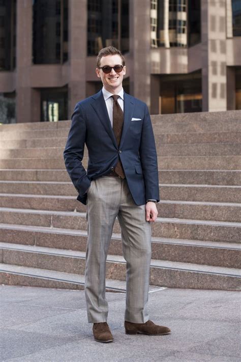 blue suit gray pants.